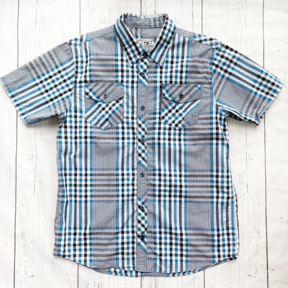 Bleecker & Mercer Men’s Plaid Check Collared Button down Short sleeve Shirt 2XL